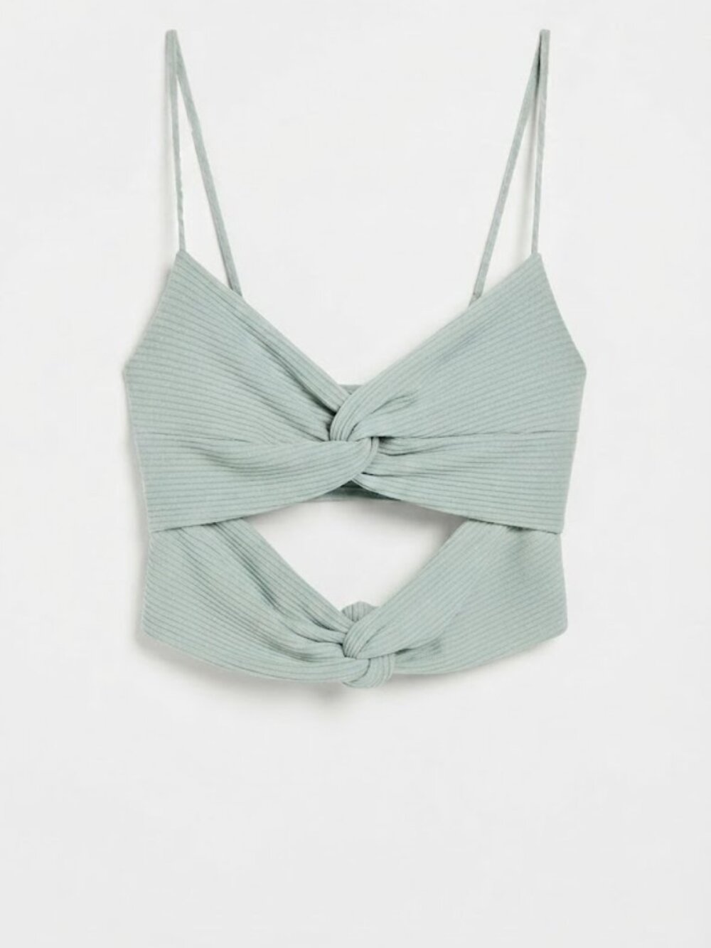 Sage Green Twist-Front Crop Top